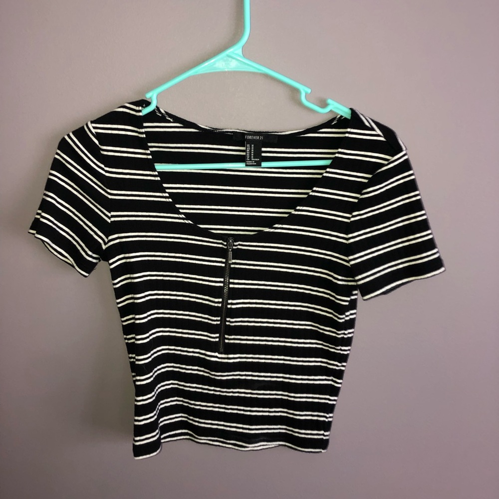 Black and white striped crop top.